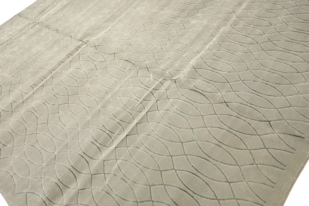 9x12 Tone on Tone Faded Seafoam, , Color Hand Knotted Tibetan Wool &amp; Pure Silk Modern &amp; Contemporay Oriental Rug
