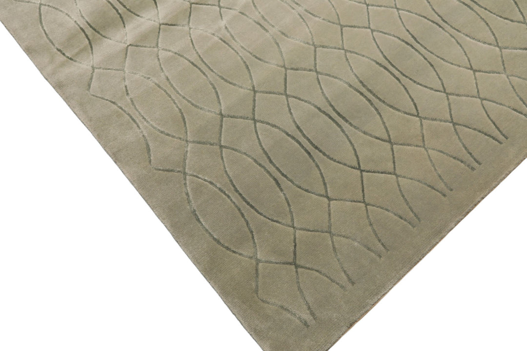 9x12 Tone on Tone Faded Seafoam, , Color Hand Knotted Tibetan Wool &amp; Pure Silk Modern &amp; Contemporay Oriental Rug