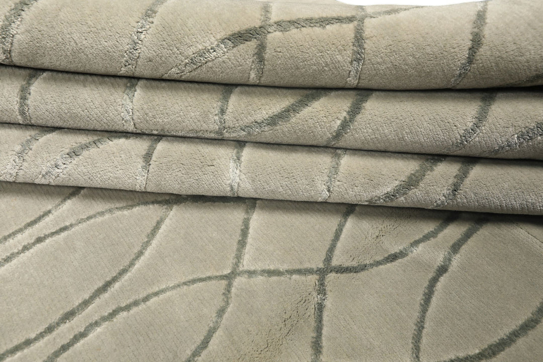 9x12 Tone on Tone Faded Seafoam, , Color Hand Knotted Tibetan Wool &amp; Pure Silk Modern &amp; Contemporay Oriental Rug