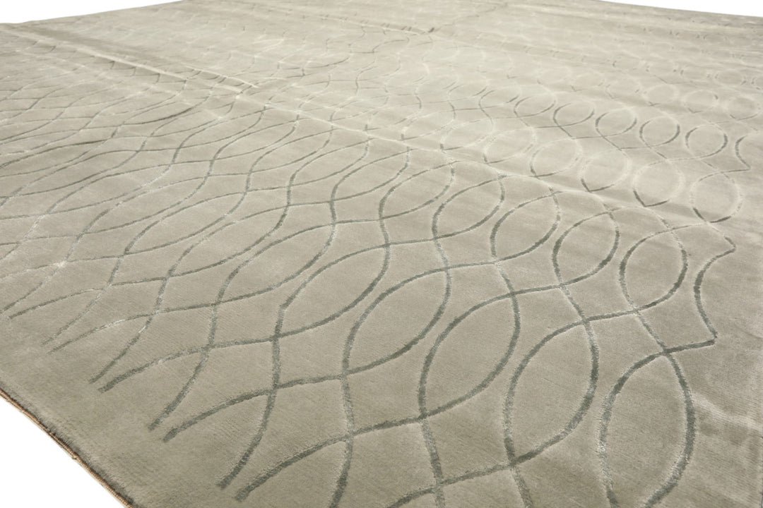 9x12 Tone on Tone Faded Seafoam, , Color Hand Knotted Tibetan Wool &amp; Pure Silk Modern &amp; Contemporay Oriental Rug