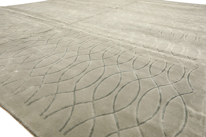 9x12 Tone on Tone Faded Seafoam, , Color Hand Knotted Tibetan Wool &amp; Pure Silk Modern &amp; Contemporay Oriental Rug