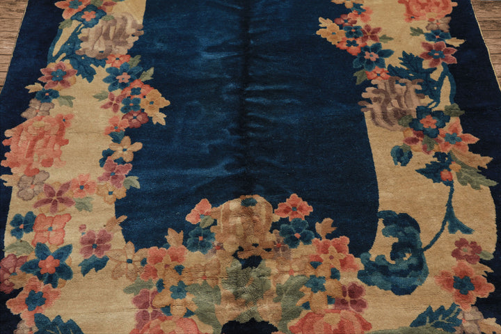 5x8 Navy, Beige, Celadon Color Hand Knotted Chinese Art Deco Wool Traditional Oriental Rug
