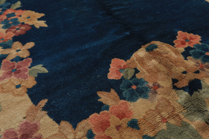 5x8 Navy, Beige, Celadon Color Hand Knotted Chinese Art Deco Wool Traditional Oriental Rug