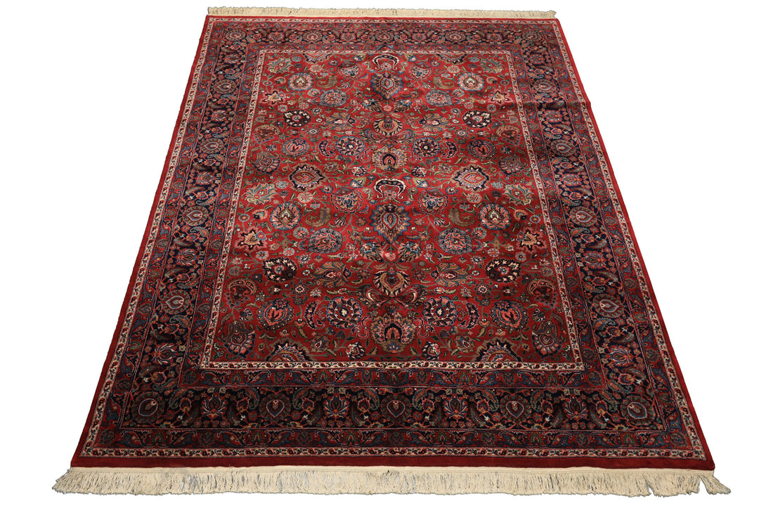 8x10 Burgundy, Navy, Ivory Color Hand Knotted Sarouk New Zealand Wool Traditional Oriental Rug