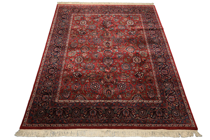 8x10 Burgundy, Navy, Ivory Color Hand Knotted Sarouk New Zealand Wool Traditional Oriental Rug