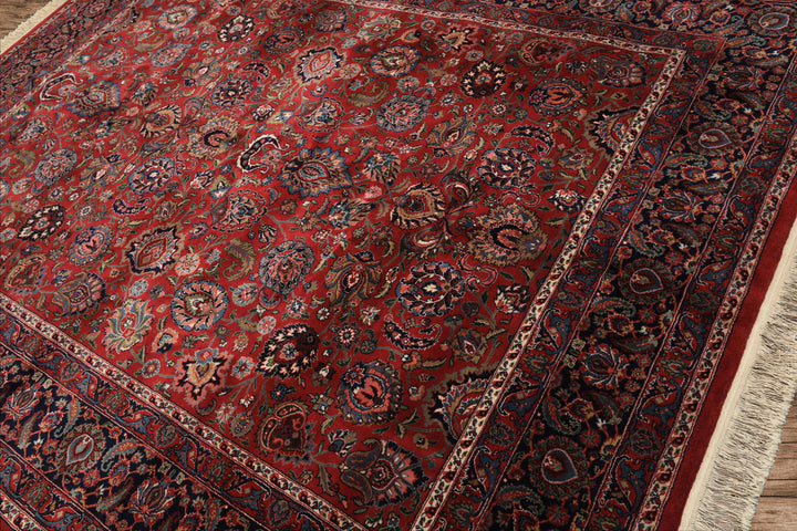 8x10 Burgundy, Navy, Ivory Color Hand Knotted Sarouk New Zealand Wool Traditional Oriental Rug