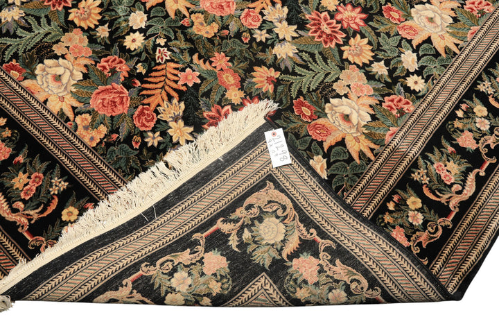 9x12 Black, Ivory, Rose Color Hand Knotted Pak Persian Wool &amp; Silk Traditional Oriental Rug