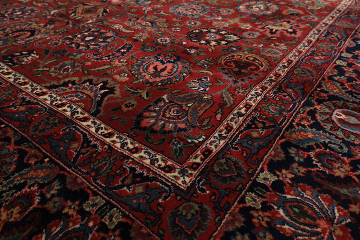 8x10 Burgundy, Navy, Ivory Color Hand Knotted Sarouk New Zealand Wool Traditional Oriental Rug