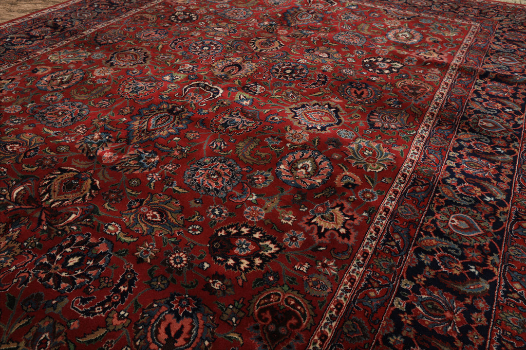 8x10 Burgundy, Navy, Ivory Color Hand Knotted Sarouk New Zealand Wool Traditional Oriental Rug