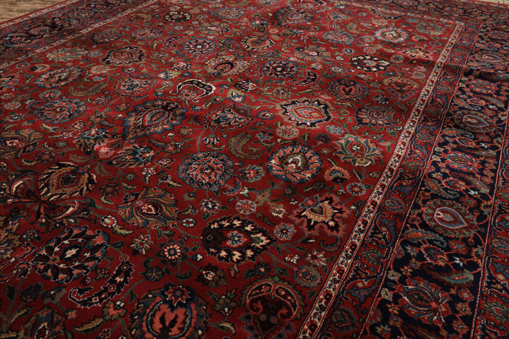 8x10 Burgundy, Navy, Ivory Color Hand Knotted Sarouk New Zealand Wool Traditional Oriental Rug