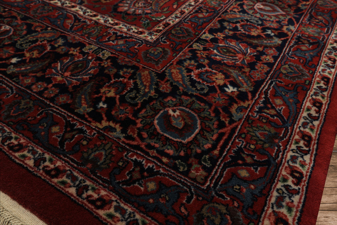 8x10 Burgundy, Navy, Ivory Color Hand Knotted Sarouk New Zealand Wool Traditional Oriental Rug