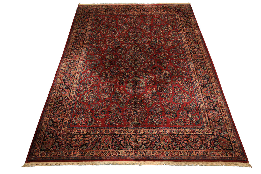 9x12 Burgundy, Navy, Ivory Color Machine Made Karastan Sarouk New Zealand Wool Traditional Oriental Rug