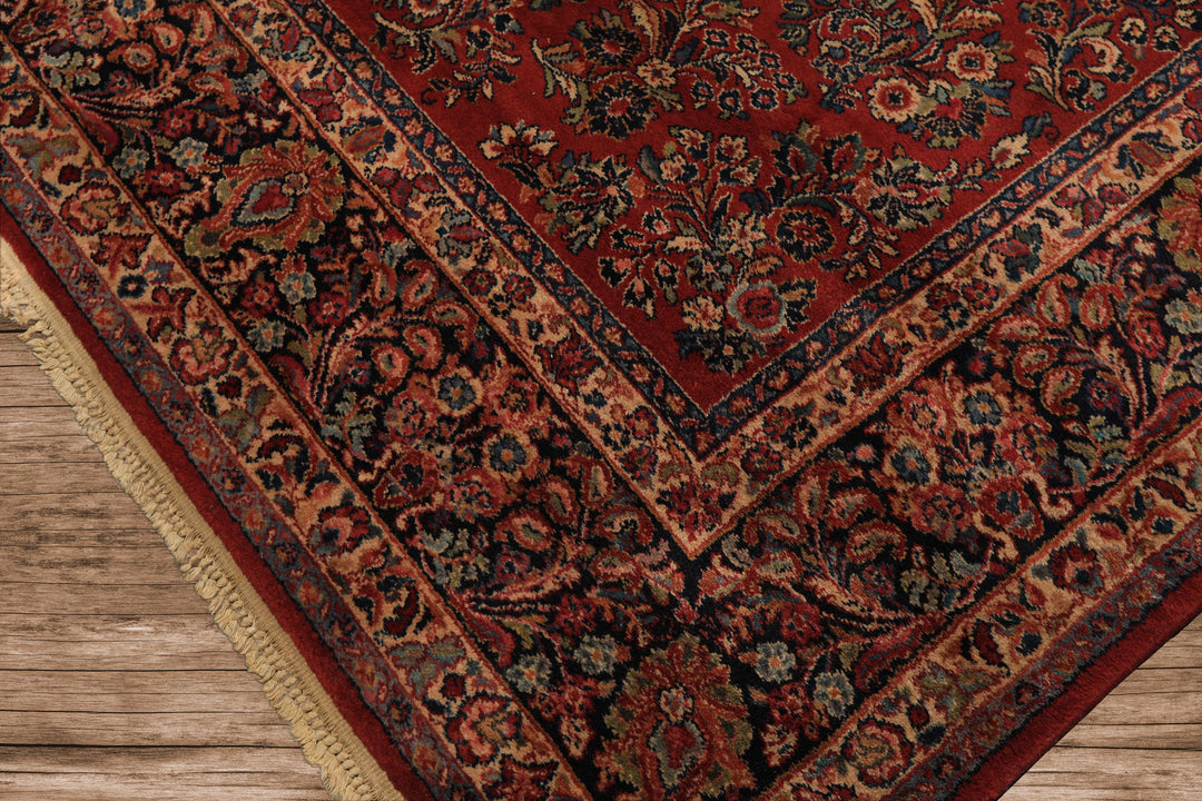 9x12 Burgundy, Navy, Ivory Color Machine Made Karastan Sarouk New Zealand Wool Traditional Oriental Rug