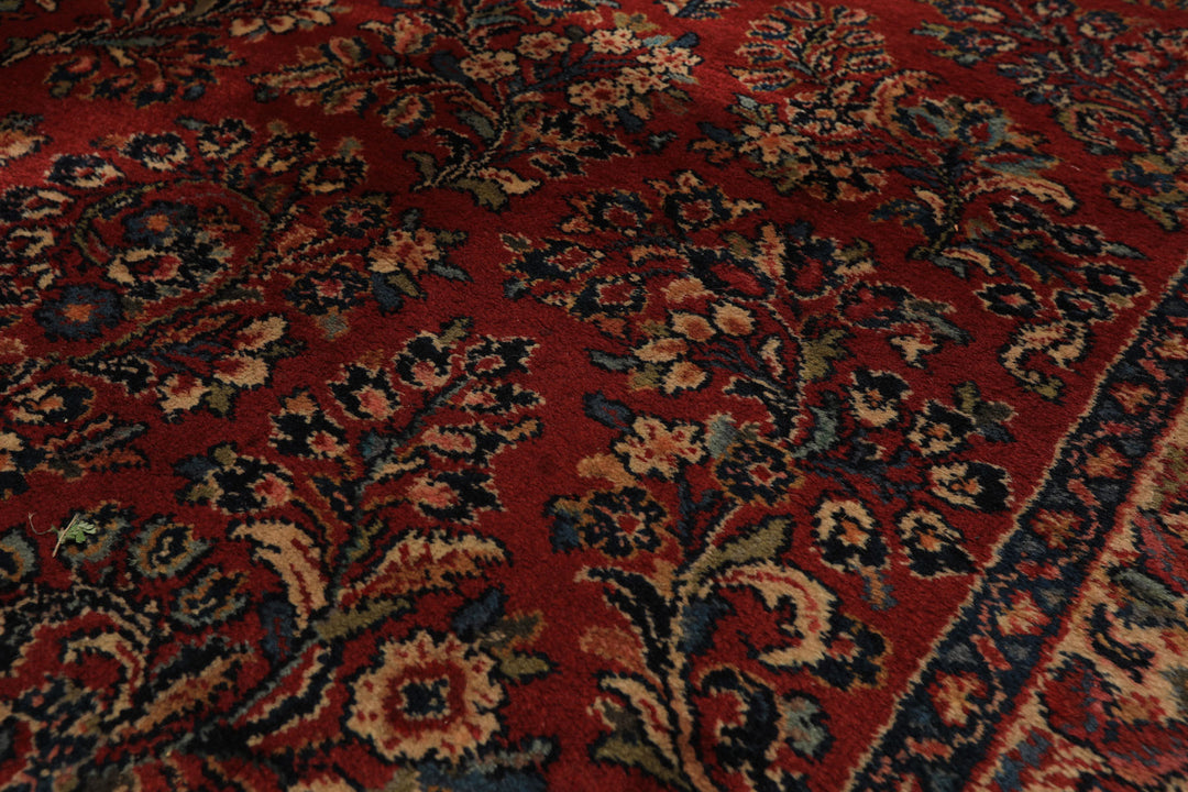 9x12 Burgundy, Navy, Ivory Color Machine Made Karastan Sarouk New Zealand Wool Traditional Oriental Rug