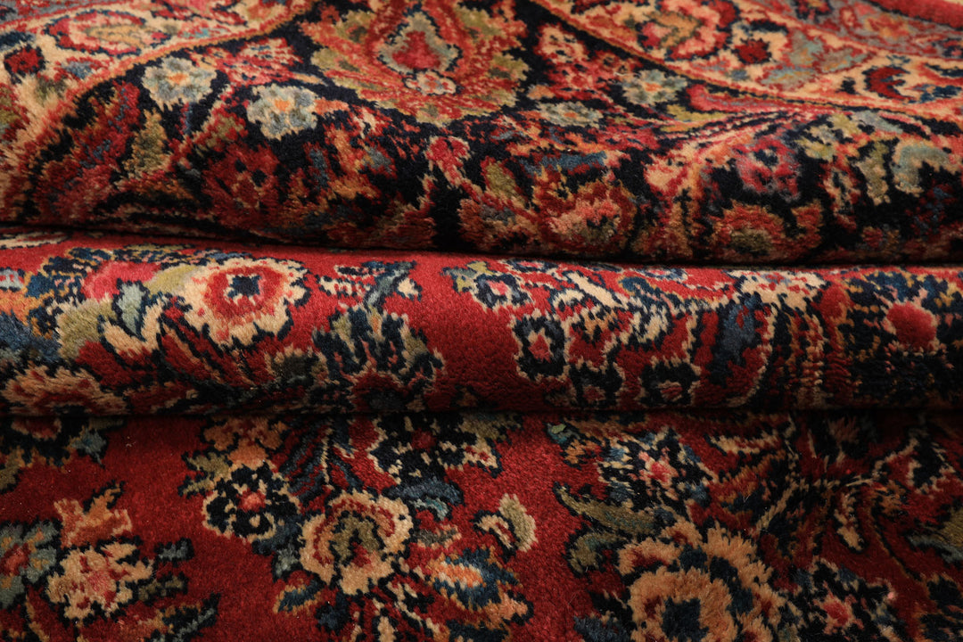 9x12 Burgundy, Navy, Ivory Color Machine Made Karastan Sarouk New Zealand Wool Traditional Oriental Rug