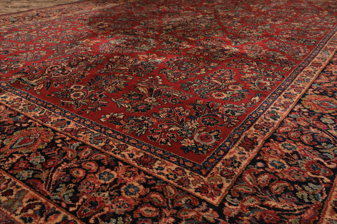 9x12 Burgundy, Navy, Ivory Color Machine Made Karastan Sarouk New Zealand Wool Traditional Oriental Rug