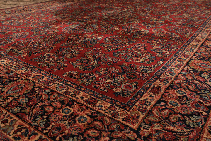 9x12 Burgundy, Navy, Ivory Color Machine Made Karastan Sarouk New Zealand Wool Traditional Oriental Rug