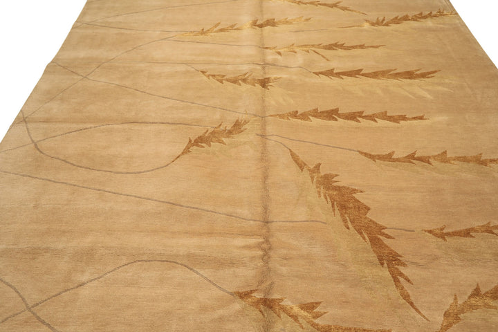 8x10 Tan, Gold, Gray Color Hand Knotted Tibetan Wool &amp; Pure Silk Transitional Oriental Rug