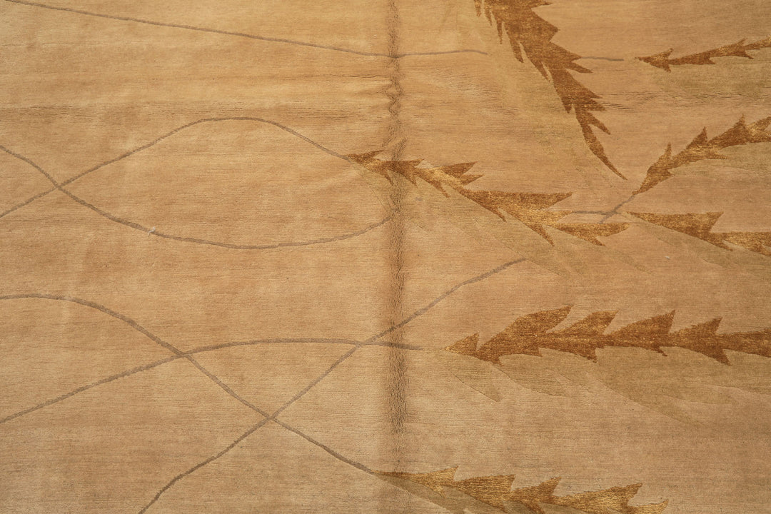 8x10 Tan, Gold, Gray Color Hand Knotted Tibetan Wool &amp; Pure Silk Transitional Oriental Rug