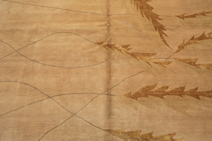 8x10 Tan, Gold, Gray Color Hand Knotted Tibetan Wool &amp; Pure Silk Transitional Oriental Rug