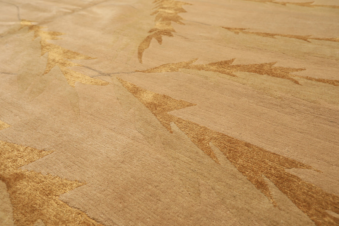8x10 Tan, Gold, Gray Color Hand Knotted Tibetan Wool &amp; Pure Silk Transitional Oriental Rug