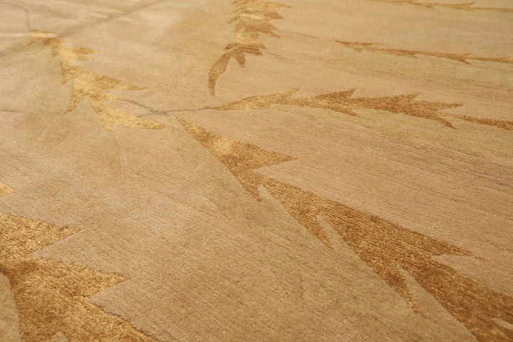 8x10 Tan, Gold, Gray Color Hand Knotted Tibetan Wool &amp; Pure Silk Transitional Oriental Rug