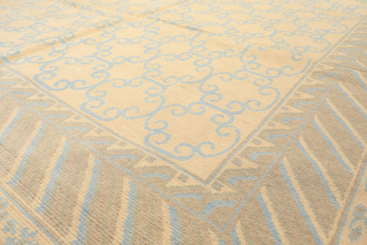 8x10 Ivory, Beige, Taupe Color Hand Knotted Tibetan Wool Transitional Oriental Rug