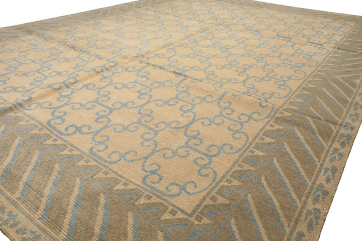 8x10 Ivory, Beige, Taupe Color Hand Knotted Tibetan Wool Transitional Oriental Rug