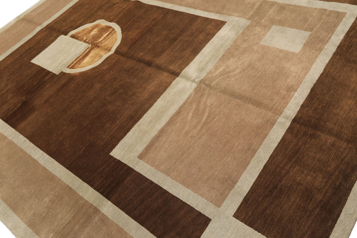 8x10 Brown, Taupe, Seafoam Color Hand Knotted Tibetan Wool &amp; Pure Silk  Oriental Rug