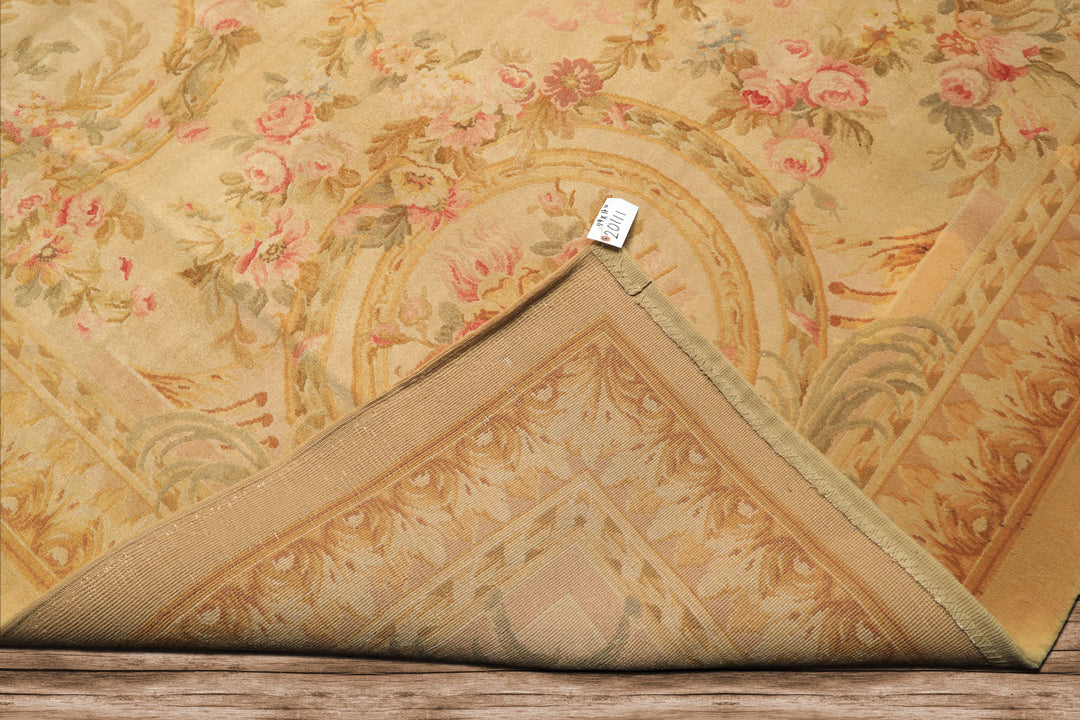 Oversize Beige, Tan, Gold Color Hand Knotted French Aubusson Savonerrie Wool Traditional Oriental Rug