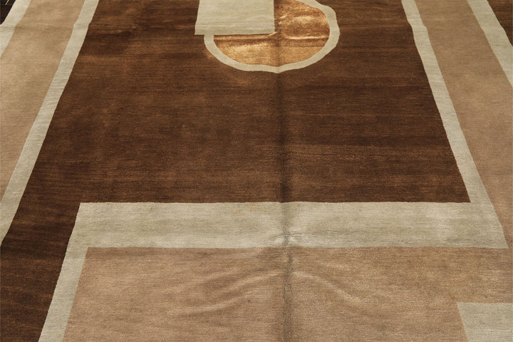 8x10 Brown, Taupe, Seafoam Color Hand Knotted Tibetan Wool &amp; Pure Silk  Oriental Rug