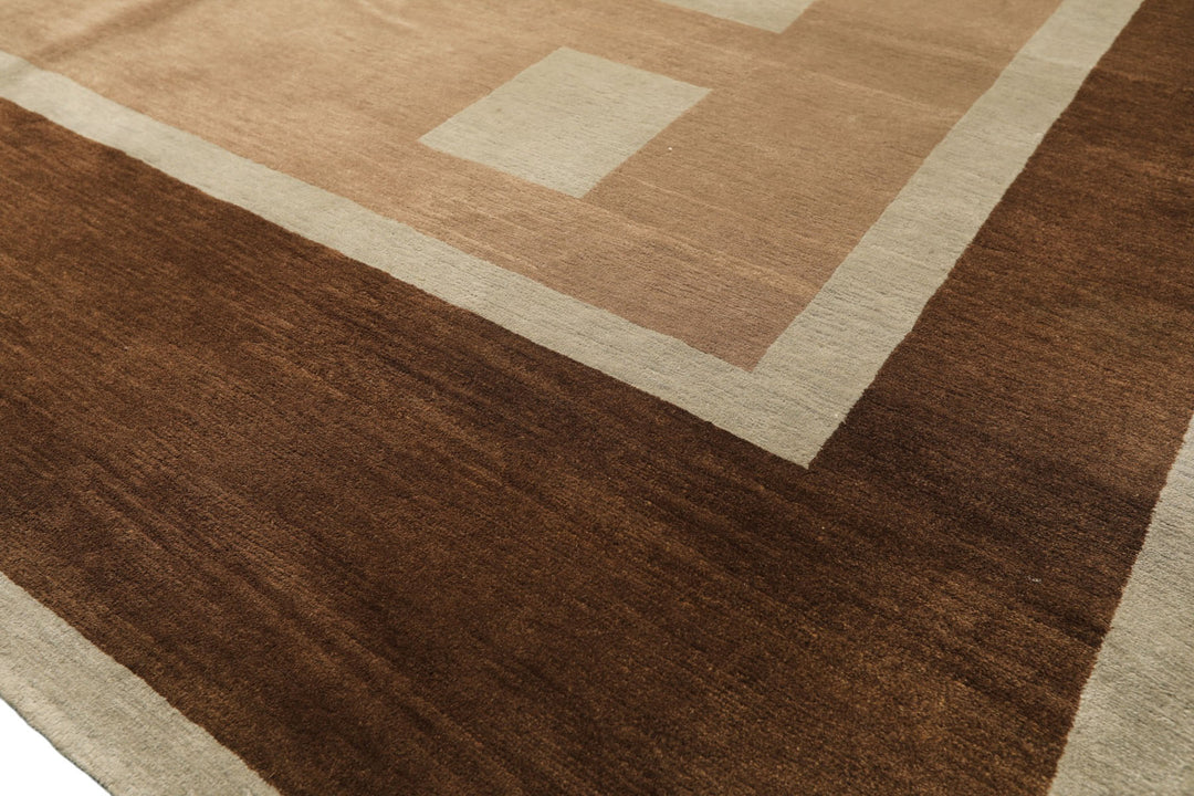 8x10 Brown, Taupe, Seafoam Color Hand Knotted Tibetan Wool &amp; Pure Silk  Oriental Rug