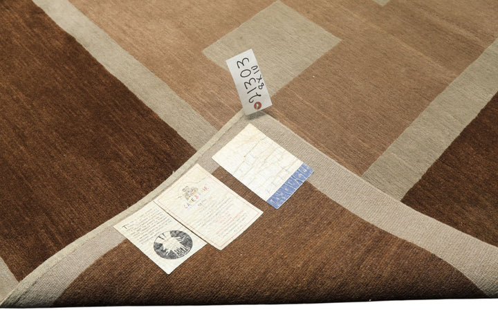 8x10 Brown, Taupe, Seafoam Color Hand Knotted Tibetan Wool &amp; Pure Silk  Oriental Rug