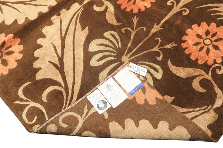 8x10 Brown, Tan, Peach Color Hand Knotted Tibetan Wool &amp; Pure Silk Traditional Oriental Rug