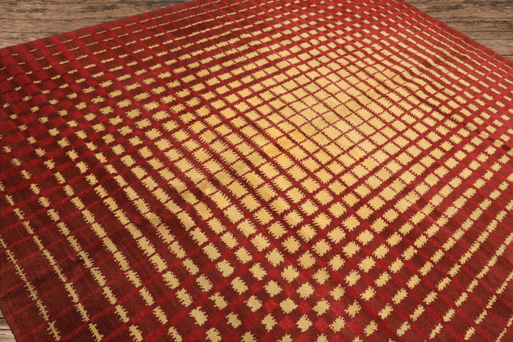 8x10 Gold, Rosy-Red, Brown Color Hand Knotted Tibetan Wool Modern & Contemporary Oriental Rug
