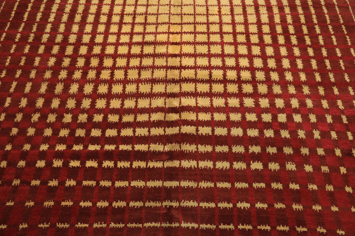 8x10 Gold, Rosy-Red, Brown Color Hand Knotted Tibetan Wool Modern & Contemporary Oriental Rug