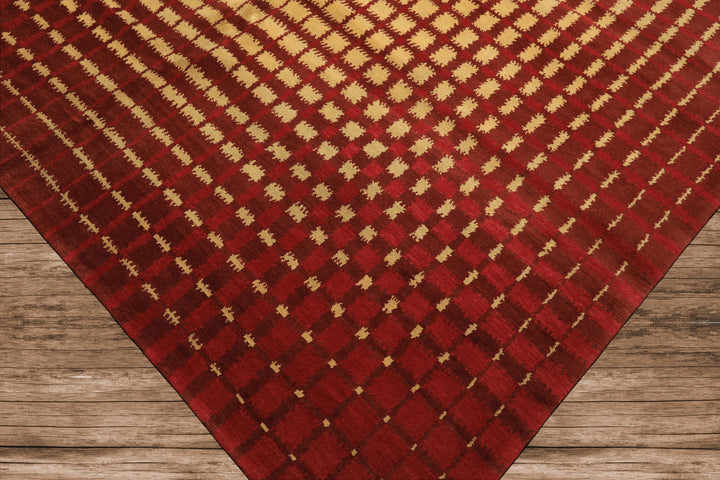 8x10 Gold, Rosy-Red, Brown Color Hand Knotted Tibetan Wool Modern & Contemporary Oriental Rug