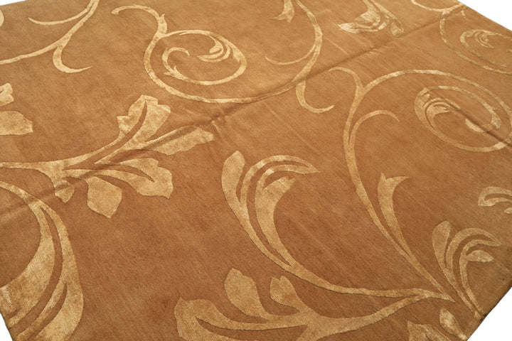 8x10 Tone on Tone Gold, , Color Hand Knotted Tibetan Wool &amp; Pure Silk Transitional Oriental Rug