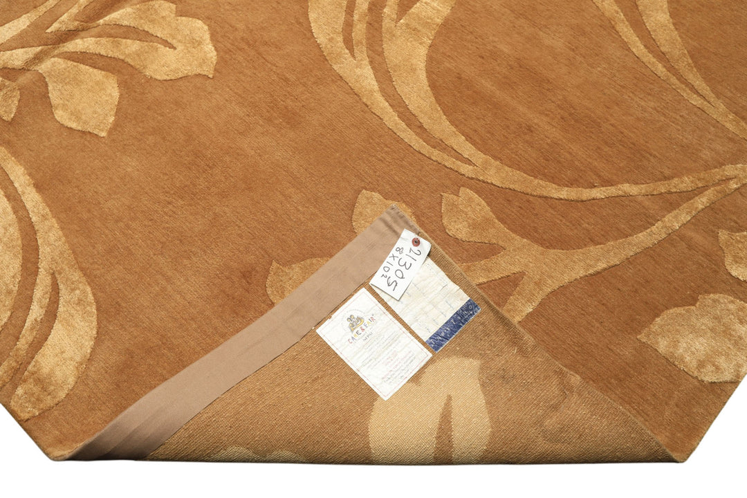 8x10 Tone on Tone Gold, , Color Hand Knotted Tibetan Wool &amp; Pure Silk Transitional Oriental Rug
