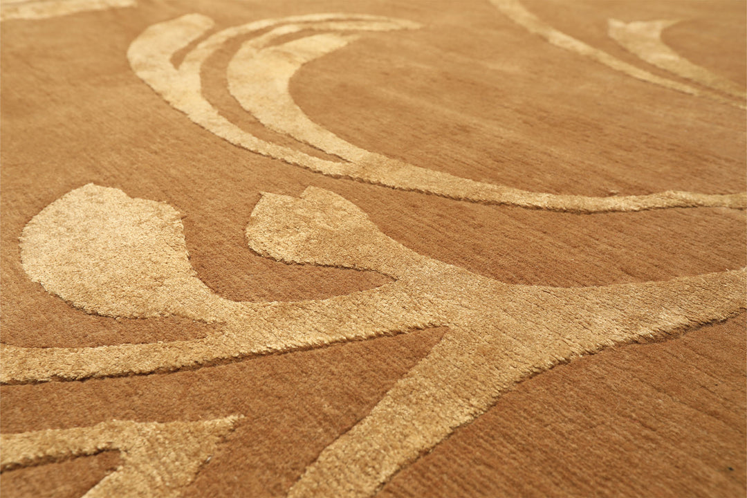 8x10 Tone on Tone Gold, , Color Hand Knotted Tibetan Wool &amp; Pure Silk Transitional Oriental Rug
