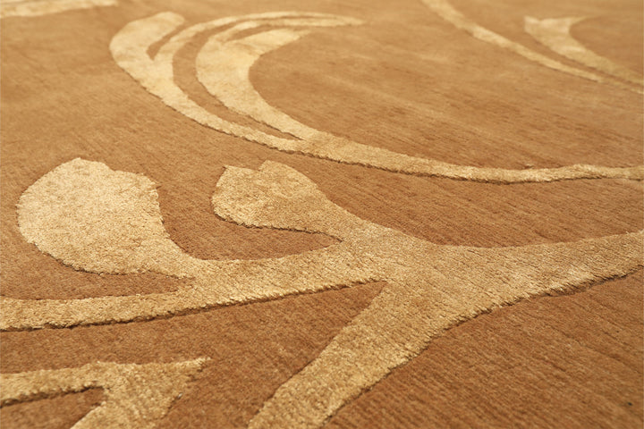 8x10 Tone on Tone Gold, , Color Hand Knotted Tibetan Wool &amp; Pure Silk Transitional Oriental Rug