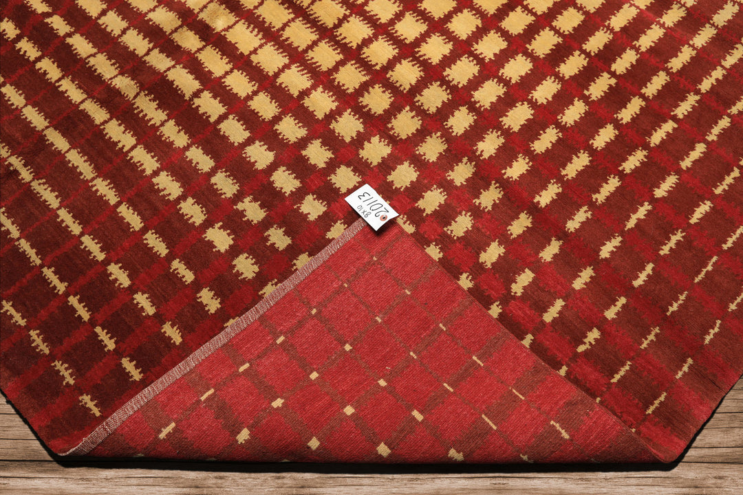 8x10 Gold, Rosy-Red, Brown Color Hand Knotted Tibetan Wool Modern & Contemporary Oriental Rug