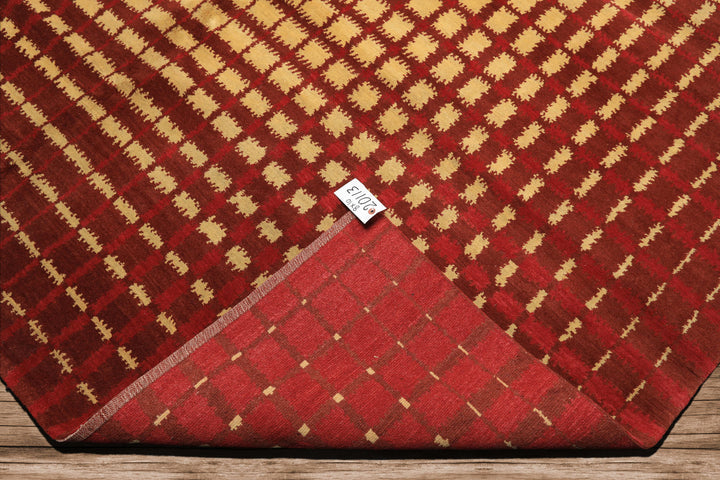 8x10 Gold, Rosy-Red, Brown Color Hand Knotted Tibetan Wool Modern & Contemporary Oriental Rug