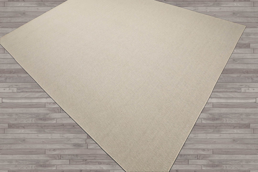 Multi Size Beige Ivory Color Hand Woven Herringbone New Zealand Wool Contemporary Oriental Rug