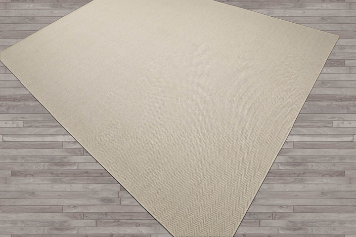 Multi Size Beige Ivory Color Hand Woven Herringbone New Zealand Wool Contemporary Oriental Rug