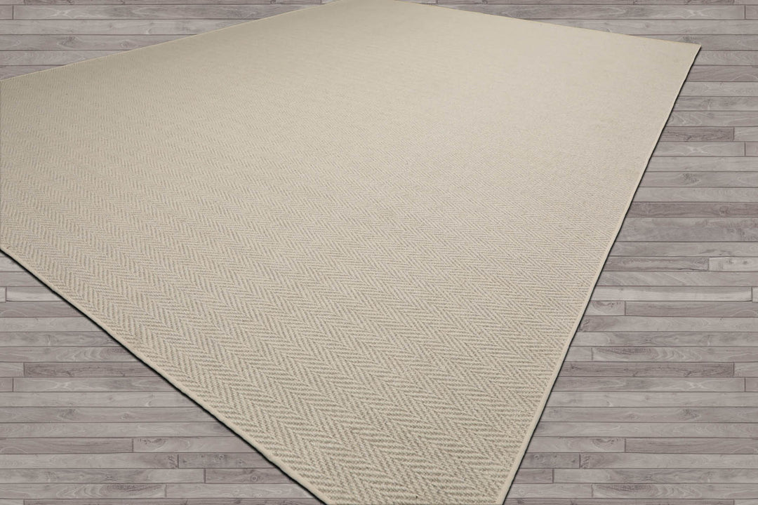 Multi Size Beige Ivory Color Hand Woven Herringbone New Zealand Wool Contemporary Oriental Rug