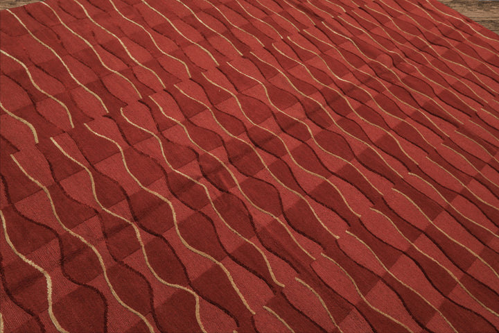 8x10 Rust, Rose, Gold Color Hand Knotted Tibetan Wool Modern & Contemporary Oriental Rug