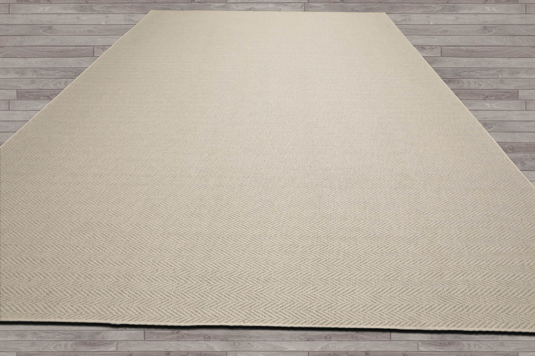 Multi Size Beige Ivory Color Hand Woven Herringbone New Zealand Wool Contemporary Oriental Rug