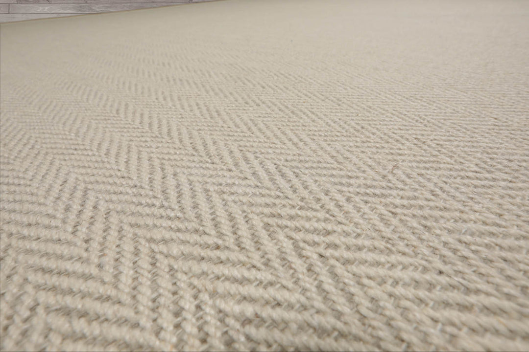Multi Size Beige Ivory Color Hand Woven Herringbone New Zealand Wool Contemporary Oriental Rug