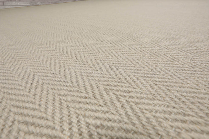 Multi Size Beige Ivory Color Hand Woven Herringbone New Zealand Wool Contemporary Oriental Rug
